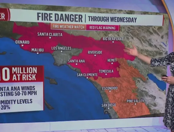 Dangerous wind gusts forecasted as LA wildfires rage on