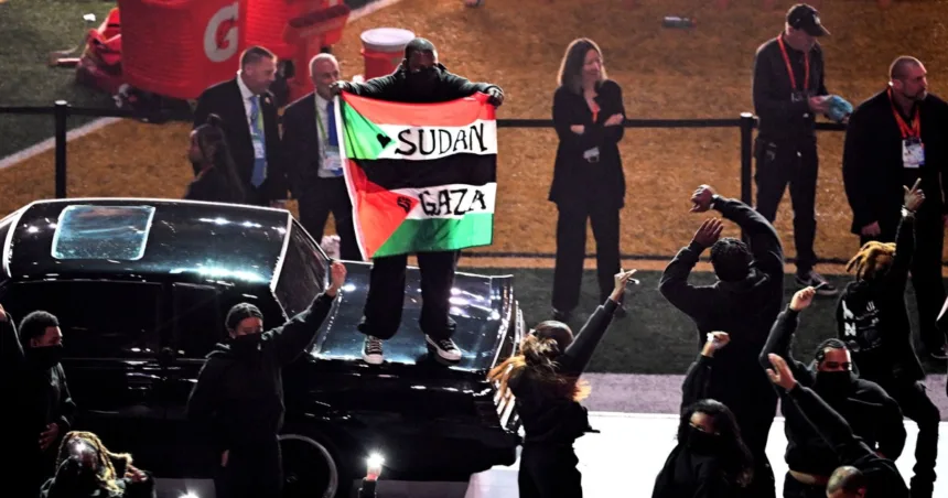 Super Bowl halftime show dancer displays Palestinian flag during Kendrick Lamar performance