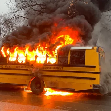 Cleveland school bus filled with students bursts into flames during morning route