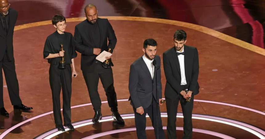 Oscar-winning ‘No Other Land’ directors plead for an end to Israeli-Palestinian conflict during speech