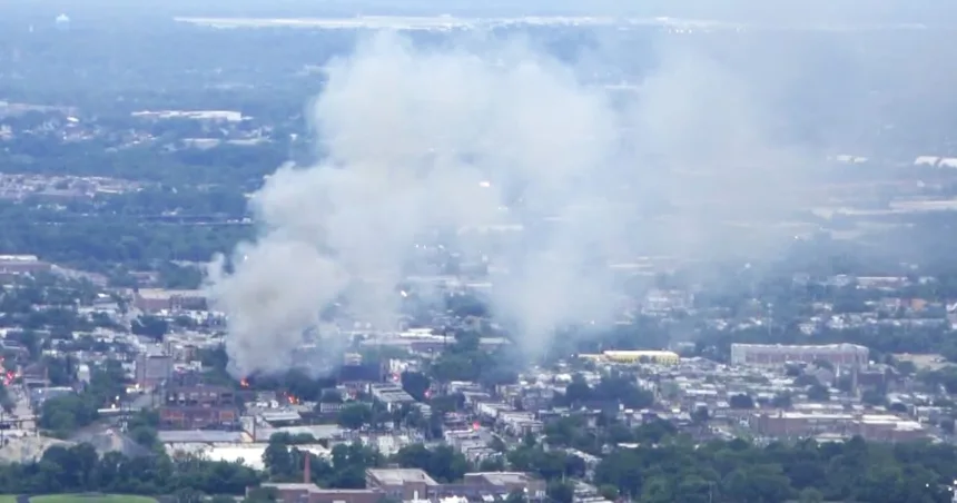 Fire burns out of control at vacant mattress warehouse in Baltimore