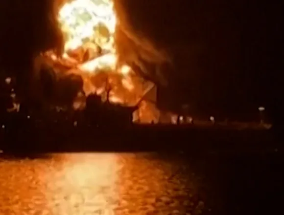 Two fuel tankers caught fire after strikes in Iraqi waters