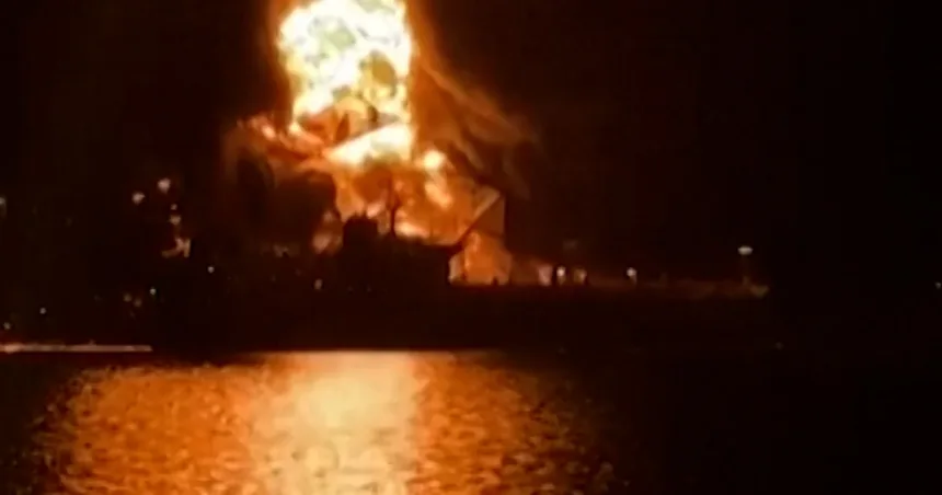 Two fuel tankers caught fire after strikes in Iraqi waters