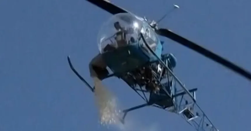 Helicopter drops marshmallows for Easter tradition